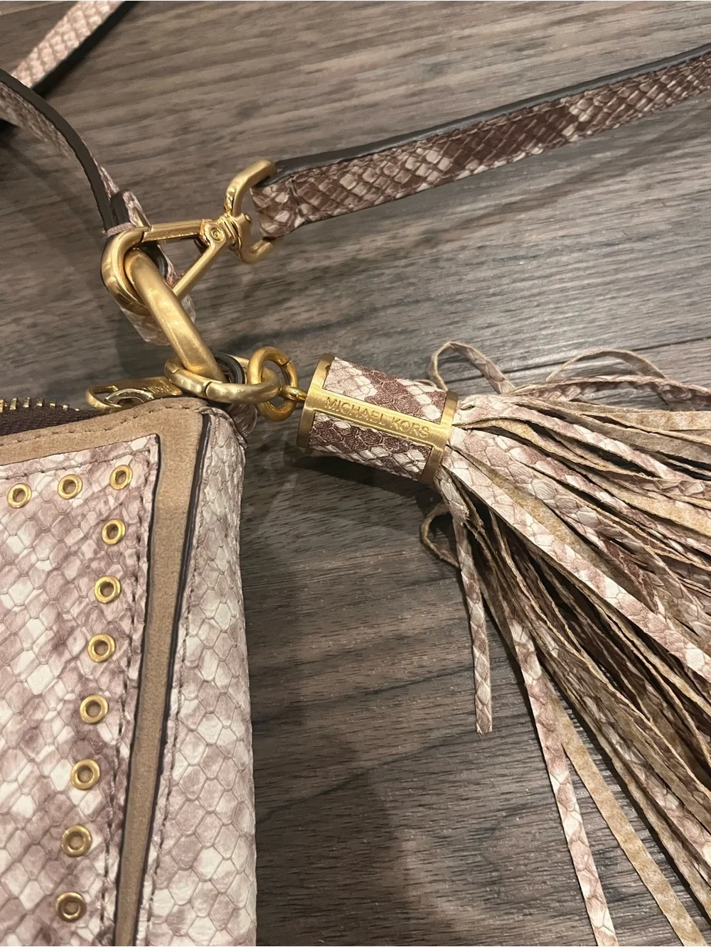 MICHAEL KORS Faux Snake Skin Studded Hobo Bag w Detachable Strap